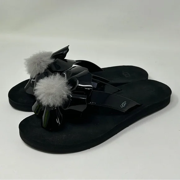 UGG | Shoes | Ugg Poppy Sheepskin Pom Poms Slip On Black  display picture 1